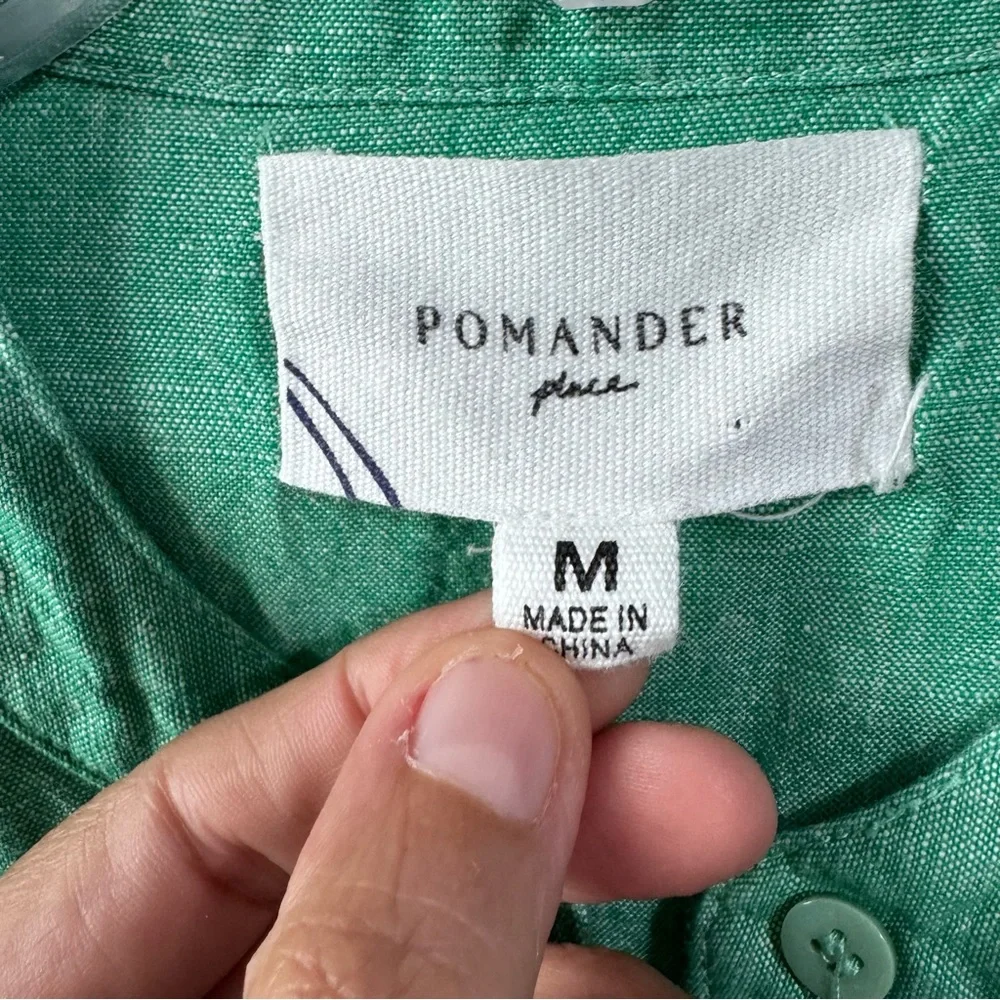 Pomander Place Green Button-Up Shirt line cotton medium Lagenlook - Picture 3 of 7
